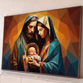 Quadro Decorativo Grande Sagrada Família Laranja para Sala | quadros decorativos para sala | Sagrada Família em arte poligonal geométrica com cores quentes e douradas | Porao dos Quadros