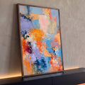 Quadro Decorativo Abstrato Laranja e Azul com Textura | quadros decorativos para sala | pintura abstrata texturizada em laranja, azul, lavanda e creme | Porao dos Quadros