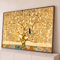 Quadro Decorativo Grande Arvore da Vida para Sala Dourado | quadros decorativos para sala | árvore dourada com galhos em espiral e jardim colorido na base | Porao dos Quadros