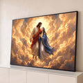 Quadro Decorativo Grande Jesus Luz Celestial para Sala | quadros decorativos para sala | Jesus e Nossa Senhora abraçados entre nuvens douradas e luz intensa | Porao dos Quadros