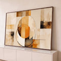 Quadro Decorativo Grande Abstrato Geometrico para Sala | quadros decorativos para sala | círculos sobrepostos em laranja e bege com blocos geométricos em aquarela | Porao dos Quadros