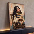 Quadro Decorativo Grande Mulher Dormindo Bege para Sala | quadros decorativos para sala | mulher adormecida sobre pilha de livros antigos em tons pastéis | Porao dos Quadros