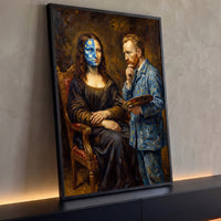 Quadro Decorativo Grande Mona Lisa ao Lado para Sala Azul - Borda Infinita / 100x65cm