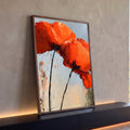 Quadro Decorativo Papoulas Vermelhas em Pinceladas | quadros decorativos para sala | duas papoulas vermelho-alaranjadas com centros pretos em pintura texturizada | Porao dos Quadros