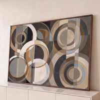 Quadro Decorativo Grande Círculos Geométricos para Sala Bege - Borda Infinita / 65x100cm
