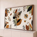 Quadro Decorativo Grande Folhagem Geométrica para Sala | quadros decorativos para sala | folhas e ramos estilizados sobre formas geométricas em terracota e verde-oliva | Porao dos Quadros