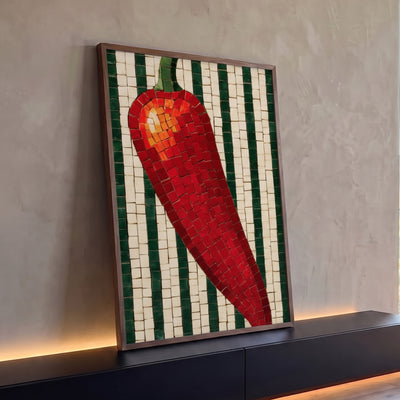 Quadro Decorativo Pimenta Vermelha em Mosaico com Fundo