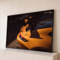 Quadro Decorativo Grande Carro Contraluz para Sala Laranja - Borda Infinita / 65x100cm