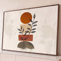 Quadro Decorativo Grande Formas Geométricas para Sala | quadros decorativos para sala | formas geométricas em terracota e bege com ramos desenhados em traço fino preto | Porao dos Quadros