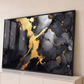 Quadro Decorativo Grande Mármore Líquido Dourado para Sala | quadros decorativos para sala | arte abstrata com efeito mármore em preto, dourado e prata fluindo na tela | Porao dos Quadros