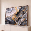 Quadro Decorativo Grande Mármore Líquido Preto para Sala | quadros decorativos para sala | arte abstrata fluida com ondas pretas, brancas e douradas com brilho metálico | Porao dos Quadros