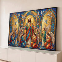 Quadro Decorativo Grande Jesus Braços para Sala Dourado - Borda Infinita / 65x100cm