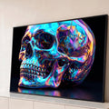 Quadro Decorativo Grande Caveira Holográfica para Sala Azul | quadros decorativos para sala | caveira de cristal facetado em cores holográficas azul, roxo e dourado | Porao dos Quadros