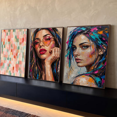 Quadro Decorativo Kit 3 Telas Retratos Femininos para Sala