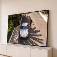 Quadro Decorativo Grande Porsche Prateado para Sala Cinza - Borda Infinita / 65x100cm