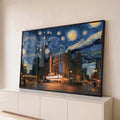 Chicago Theatre iluminado sob céu em espirais azuis no estilo Noite Estrelada de Van Gogh, quadro decorativo