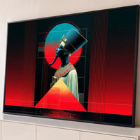 Quadro Decorativo Grande Faraó e Pirâmide para Sala Vermelho - Borda Infinita / 65x100cm