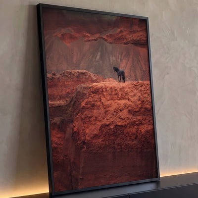 Quadro Decorativo Grande Cavalo Preto Vermelho para Sala