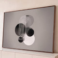 Quadro Decorativo Grande Composição para Sala Preto | quadros decorativos para sala | círculos sobrepostos em preto, branco e cinza com padrão de linhas em arco | Porao dos Quadros
