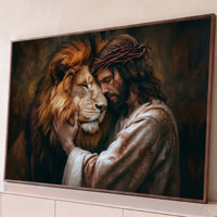 Quadro Decorativo Grande Leão de Judá Afeto para Sala Marrom - Borda Infinita / 65x100cm