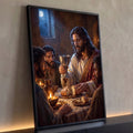Quadro Decorativo Grande Última Ceia para Sala Marrom | quadros decorativos para sala | Jesus ergue cálice prateado e parte pão à luz de velas com apóstolos ao redor | Porao dos Quadros