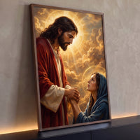 Quadro Decorativo Grande Jesus Segurando para Sala Dourado - Borda Infinita / 100x65cm