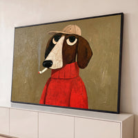 Quadro Decorativo Grande Cachorro Fumando para Sala Marrom - Borda Infinita / 65x100cm