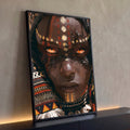 Quadro Decorativo Mulher Tribal com Pintura Facial e Olhos | quadros decorativos para sala | retrato close-up de mulher com pintura facial tribal e olhos âmbar | Porao dos Quadros