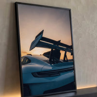 Quadro Decorativo Grande Porsche GT3 para Escritório Azul - Borda Infinita / 100x65cm