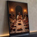 Quadro Decorativo Grande Última Ceia Jesus para Sala | quadros decorativos para sala | Jesus partindo o pão à mesa cercado por apóstolos em oração, tons terrosos | Porao dos Quadros