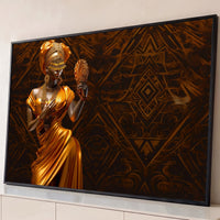 Quadro Decorativo Grande Orixá Oxum Abebé para Sala Dourado - Borda Infinita / 65x100cm