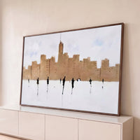 Quadro Decorativo Grande Cidade Pintada para Sala Branco - Borda Infinita / 65x100cm
