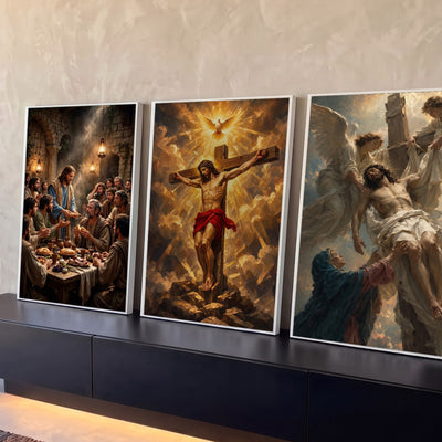 Quadro Decorativo Kit 3 Telas Santa Ceia para Sala Marrom