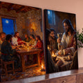 Quadro Decorativo Kit 2 Telas Última Ceia de Jesus para Sala | quadros decorativos para sala | duas cenas da Última Ceia com Jesus partindo o pão e erguendo o cálice | Porao dos Quadros