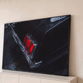 Lanterna traseira vermelha de Mustang clássico preto com gotas de chuva e cromados, quadro decorativo