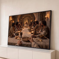 Quadro Decorativo Grande Santa Ceia Mesa para Sala Marrom - Borda Infinita / 65x100cm