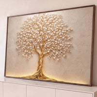 Quadro Decorativo Grande Árvore Trançada para Sala Dourado - Borda Infinita / 65x100cm