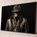 Quadro Decorativo Grande Macaco de Chapéu para Sala Preto | quadros decorativos para sala | macaco de chapéu fedora e corrente de ouro em fundo preto | Porao dos Quadros