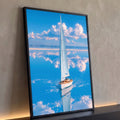 Veleiro branco navegando em água azul espelhada com nuvens refletidas, quadro decorativo