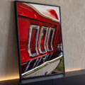Lanternas traseiras triplas cromadas de carro clássico vermelho em pintura realista, quadro decorativo