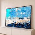 Quadro Decorativo Grande Abstrato para Sala Azul | quadros decorativos para sala | pintura abstrata em camadas de azul turquesa, azul marinho e branco com textura | Porao dos Quadros