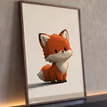 Raposinha laranja fofa sentada em ilustração cartoon sobre fundo bege claro, quadro decorativo