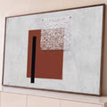 Bloco terracota, faixa preta e trama branca sobre concreto cinza em estilo Bauhaus, quadro decorativo