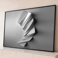 Quadro Decorativo Grande Escultura Branca para Sala Branco | quadros decorativos para sala | escultura branca abstrata com dobras geométricas em espiral sobre fundo cinza | Porao dos Quadros