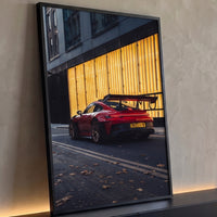 Quadro Decorativo Grande Porsche Traseira para Sala Vermelho - Borda Infinita / 100x65cm