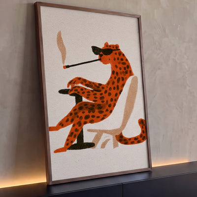 Quadro Decorativo Leopardo Estiloso Fumando Cachimbo