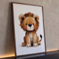 Filhote de leão fofo sentado em pinceladas suaves caramelo sobre fundo claro, quadro decorativo