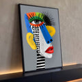 Quadro Decorativo Grande Rosto Pop Art para Sala Azul | quadros decorativos para sala | rosto de perfil em pop art com olho realista e cores vibrantes em blocos | Porao dos Quadros