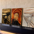 Quadro Decorativo Kit 3 Telas Grito de Munch para Sala | quadros decorativos para sala | figura gritando em três versões de cor inspirada em O Grito de Munch | Porao dos Quadros