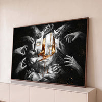 Quadro Decorativo Grande Máscara e Caveira para Sala Preto - Borda Infinita / 65x100cm